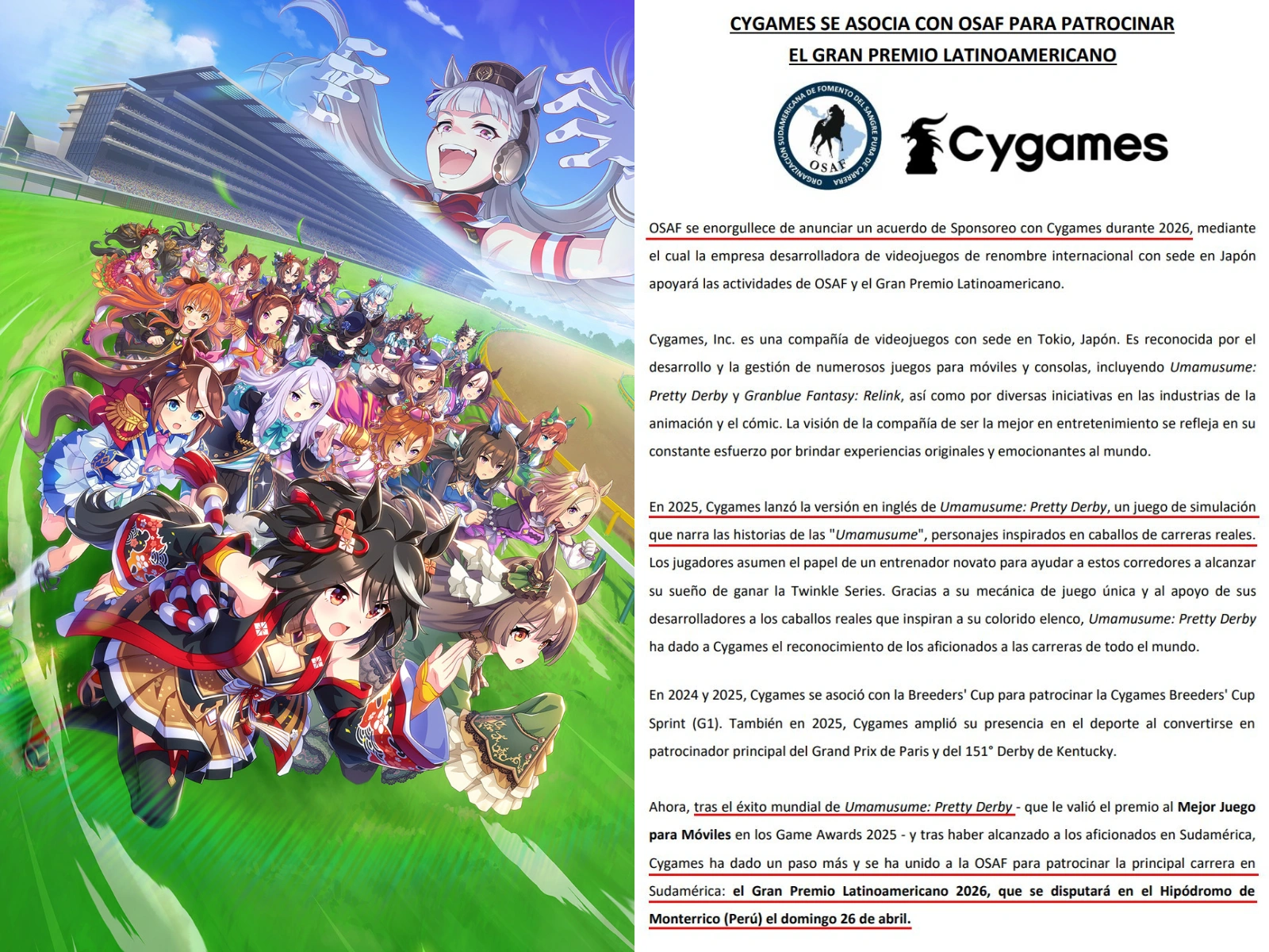 Cygames sponsori balap kuda Amerika Latin