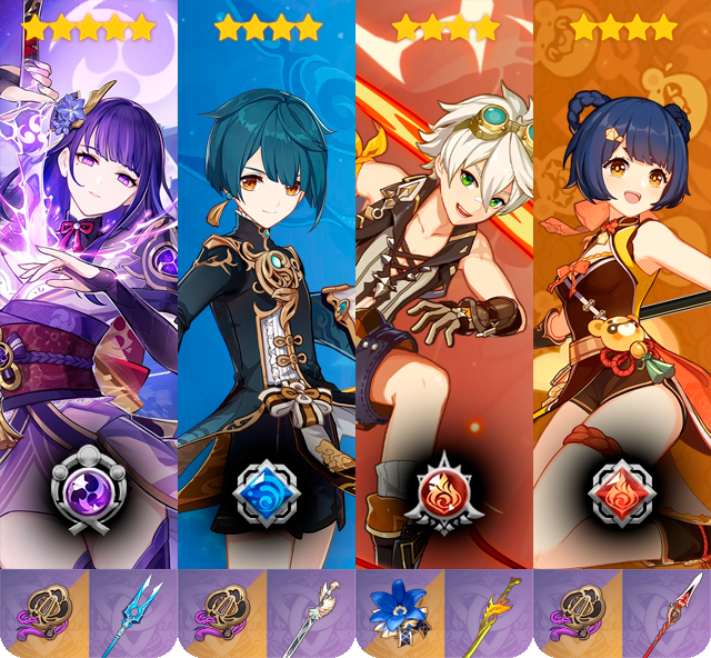 Raiden Shogun • Xiangling • Xingqiu • Bennett