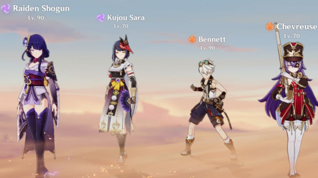 raiden Shogun • Chevreuse • Bennett • Kujou Sara