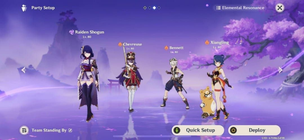 Raiden Shogun  • Xiangling • Bennett • Chevreuse