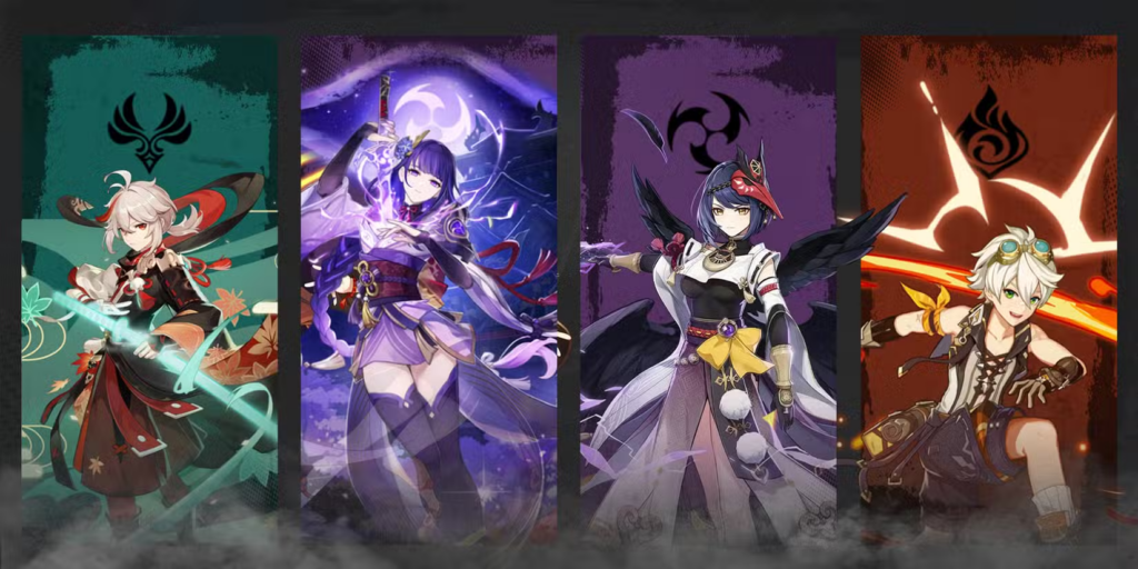 Raiden Shogun • Kujou Sara • Bennett • Kazuha